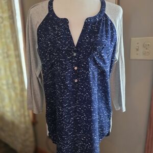 Express Navy Speckled Button-Front Top